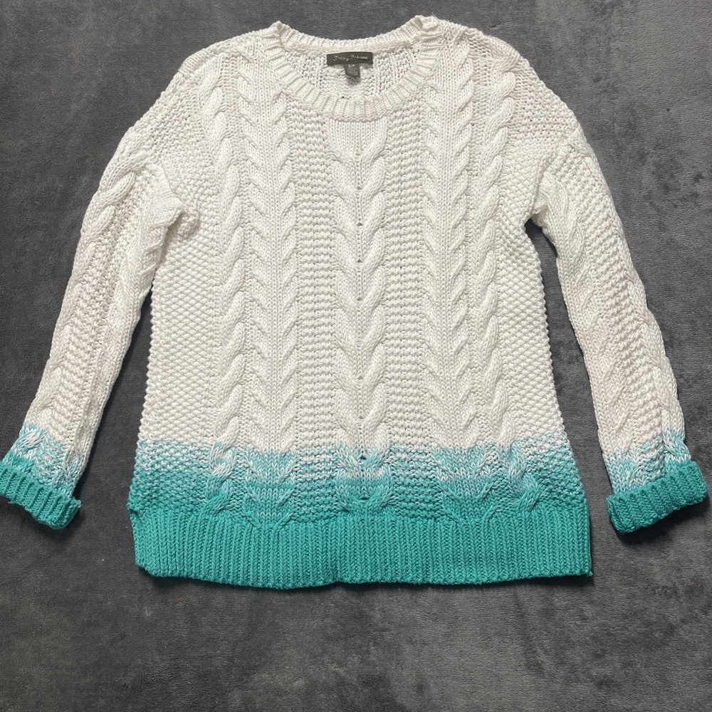 TOMMY BAHAMA Carmel Cable Ombre Pullover Sweater, Whte / Teal, SMALL